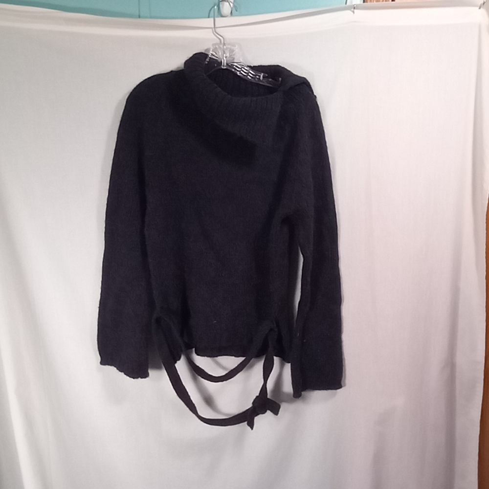 J.Crew Charcoal Gray Alpaca Blend Tie Waist Cowl Neck Sweater Size XL